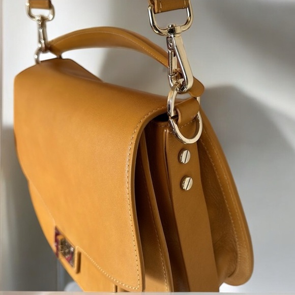 NEW The Kooples | Leather Calfskin |Satchel Crossbody bag Mustard Yellow | $485 - Picture 9 of 13